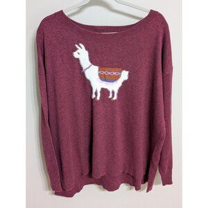 Sundance Wool Blend Sweater Burgundy Llama Alpaca Intarsia Fuzzy Knit Sz XXL